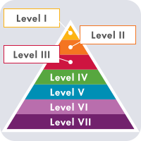 7-level, colorful pyramid demonstrating the different levels of evidence.
