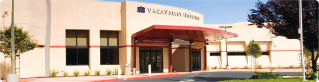Front entrance of the NorthBay Health VacaValley Hospital in Vacaville, CA.