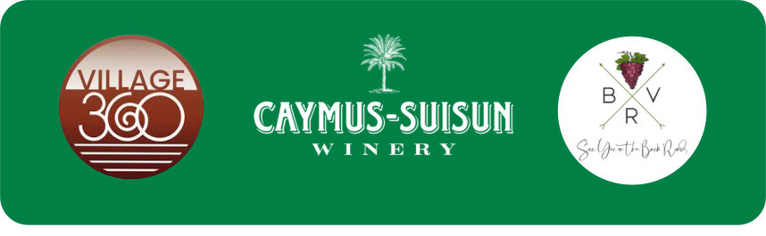 Logos of Village 360 BackRoad Vines Winery and Caymus-Suisun Winery.