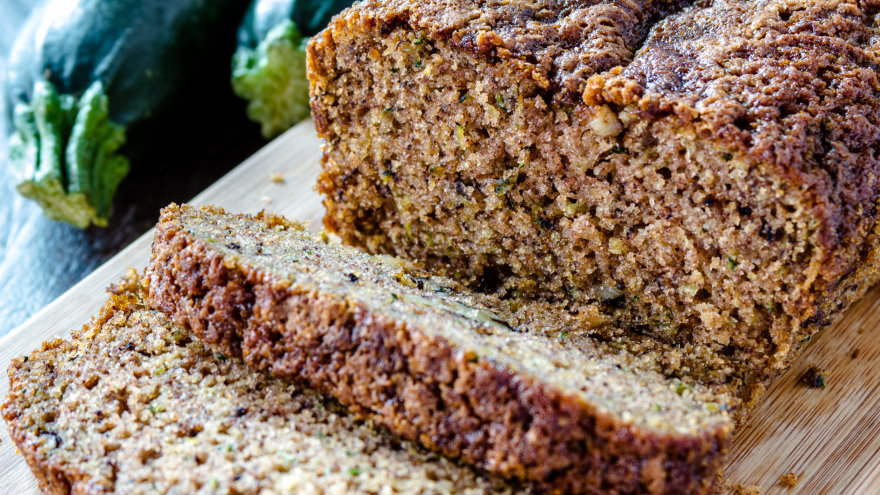 Close-up shot of a zucchini carrot bread loaf.