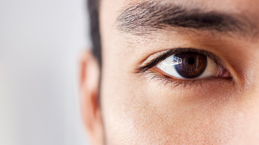 Close up of a mixed race man's eye.