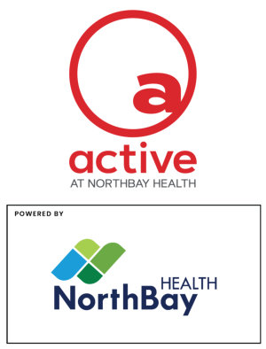 Active Wellness Center at NorthBay Health logo with a square container below it containing NorthBay Health's logo and the words 'powered by'.