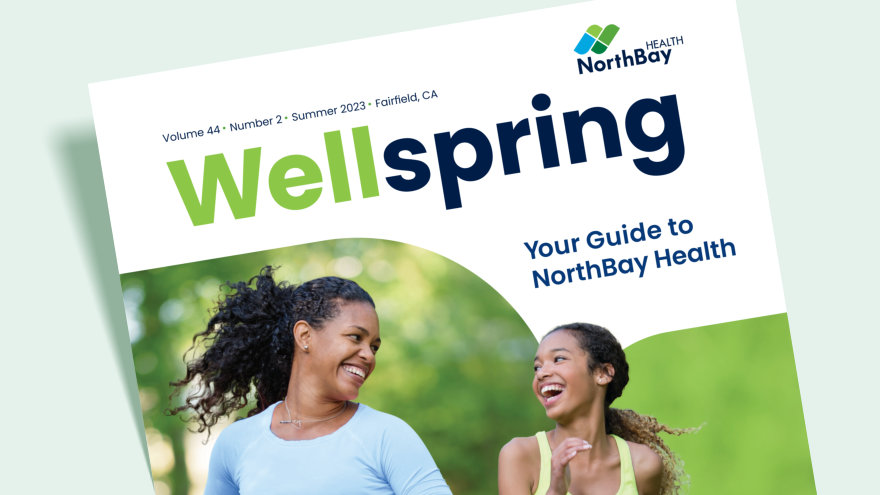 Cover of the Summer 2023 edition of WellSpring. A mom and her teenager daughter are enjoying having a jog together.