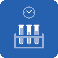 A vector image of three test tubes in a holder with a clock above them. Below this image you can find the lab hours for all our primary care centers.