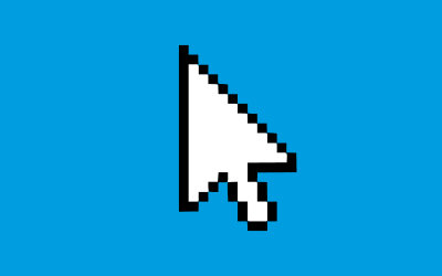 Sky blue background with a white 8-bit cursor pointer in the middle.