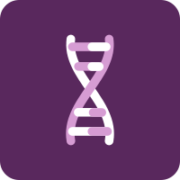 Dark purple square with a white icon of a double helix.