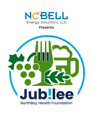 Wine, Brew & Food Jubilee logo featuring the imagery of grapes, a fork in the shape of a filled wine glass, and a beer mug. NoBell Energy Solutions presents appears at the top.