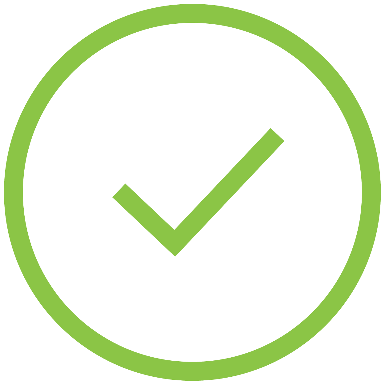 Light green icon of the outline of a circle with a checkmark in the center. Light green icon of the outline of a circle with a checkmark in the center.