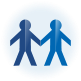 Icon of two cut-out paper dolls. A dark blue one representing NorthBay, and a light blue one representing Mayo Clinic Care Network.