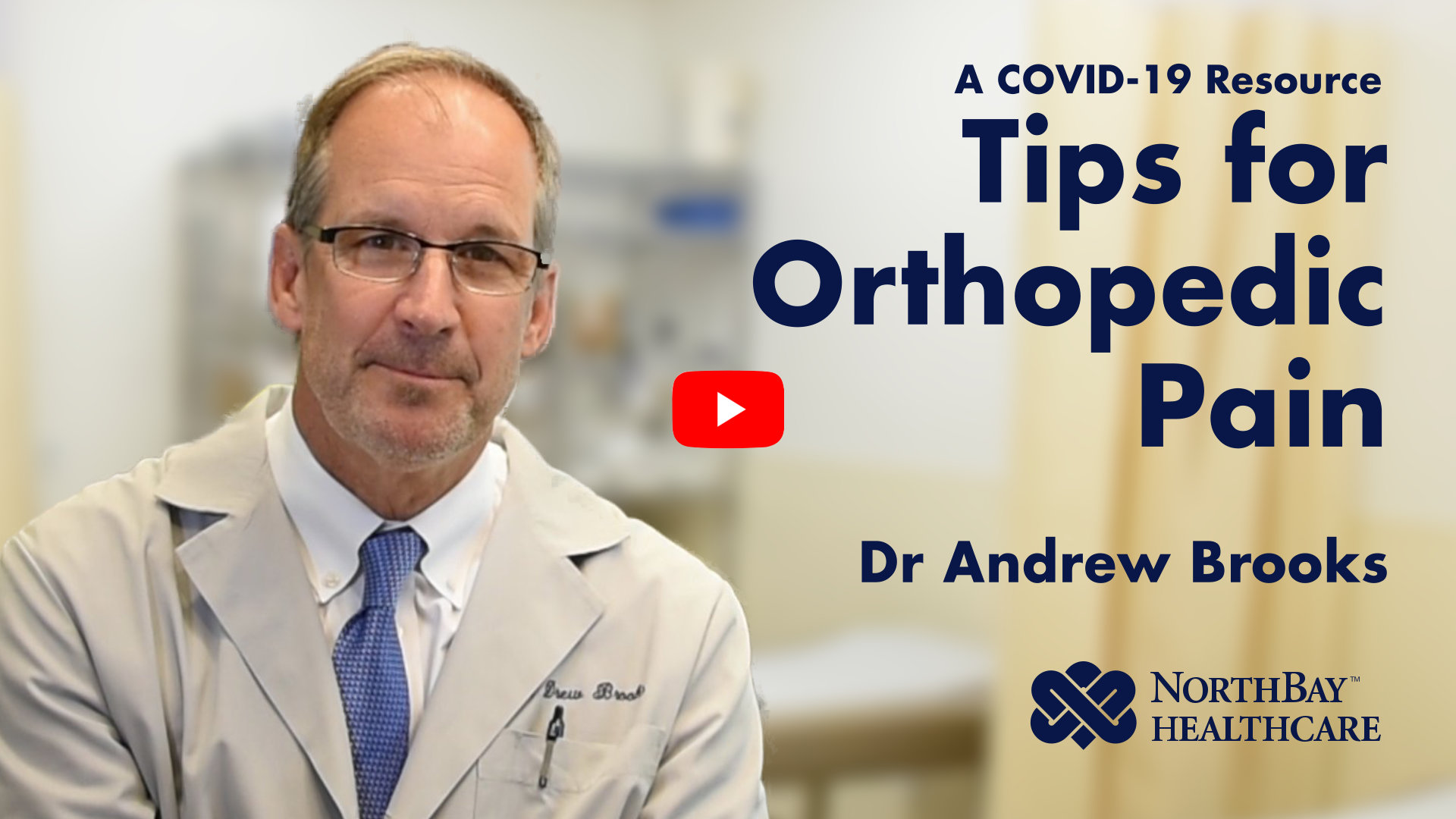 NorthBay Health orthopedic surgeon, Andrew Brooks, goes over the NorthBay Health resources still available to our orthopedic patients during the Covid-19 pandemic including: managing and refilling medications, in-office injections, physical therapy, in-home exercise programs, nutrition and weight-loss counseling, and patient education.