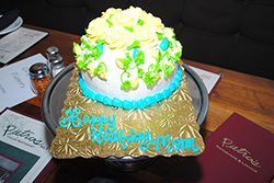 A cake honors NorthBay Hospice patient Millie Cheechov.