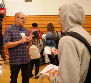 Pediatrician Matthew Heeren, M.D., speaks with Fairfield High School students about careers in health care during a recent career day event hosted by the high school and the Fairfield Suisun Rotary Club.