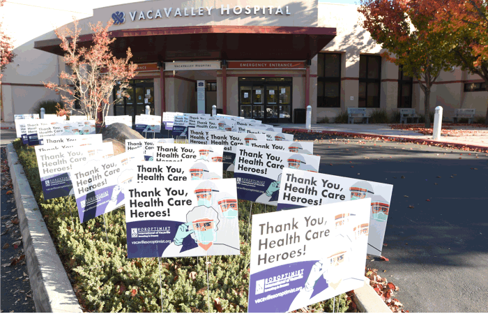 A sea of "Thank You, Health Care Heroes" signs were placed at NorthBay Medical Center and NorthBay VacaValley Hospital just in time for Thanksgiving.