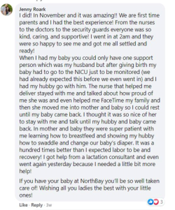 Jenny Roark shared on Facebook her experience having her baby at NorthBay.
