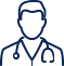 Dark blue icon of the silhouette of a doctor.