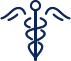 Stylized dark blue icon of the caduceus symbol.