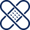 Dark blue icon of two overlapping bandages.