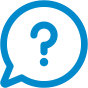 Blue vector icon of a speech bubble with a question mark inside.
