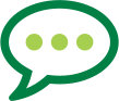 Green vector image of a speech bubble with quotation marks along the top and bottom of the bubble.