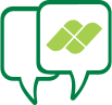 Green vector icon of two dialog bubbles overlapping. The front bubble has the NorthBay overlapping hearts.
