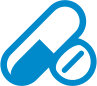 Bright blue vector image of a long oblong pill and small round pill balancing against each other.