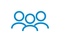 Blue vector image of three silhouettes shoulder to shoulder.