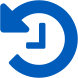 Cobalt blue icon of a arrow moving around in the shape of a clock, with a clock hand in the center.