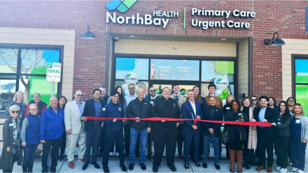 Crowd gathering infront of the NorthBay Health Rio Vista clinic.